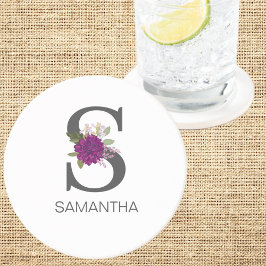 Burgundy Dahlia Floral Alphabet Letter Monogram   Zandsteen Onderzetter