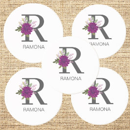 Burgundy Dahlia Floral Alphabet Letter Monogram   Zandsteen Onderzetter