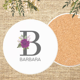 Burgundy Dahlia Floral Alphabet Letter Monogram   Zandsteen Onderzetter