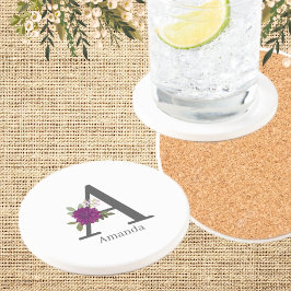 Burgundy Dahlia Floral Alphabet Letter Monogram  Zandsteen Onderzetter