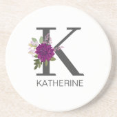 Burgundy Dahlia Floral Alphabet Letter Monogram Zandsteen Onderzetter (Voorkant)