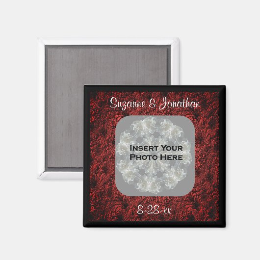 Burgundy Daisies Wedding Photo Personalized Magneet (Voorkant / Achterkant)