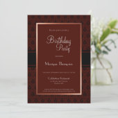Burgundy Damask Border Any Age Birthday Party Kaart (Staand voorkant)