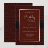 Burgundy Damask Border Any Age Birthday Party Kaart (Voorkant / Achterkant)