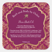 Burgundy damask & gold folie soap & cosmetica labe vierkante sticker (Voorkant)