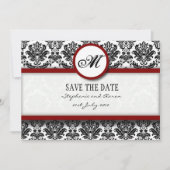 Burgundy Damask Monogram bewaart de Date Kaart (Voorkant)