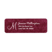 Burgundy Damask Monogram M Wedding V01 Etiket (Voorkant)