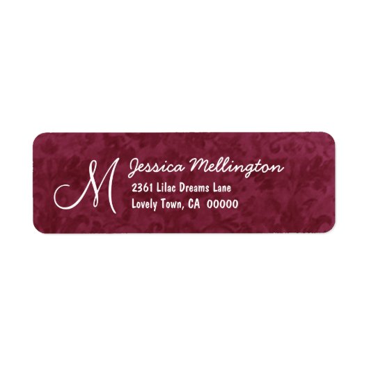 Burgundy Damask Monogram M Wedding V01 Etiket (Voorkant)