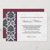 Burgundy Damask Monogram Uitnodiging (Voorkant / Achterkant)