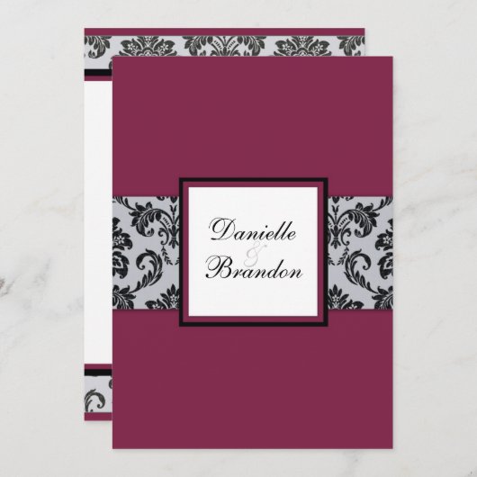 Burgundy Damask Monogram Weddenschap Kaart (Voorkant / Achterkant)