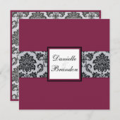 Burgundy Damask Monogram Weddenschap Kaart (Voorkant / Achterkant)