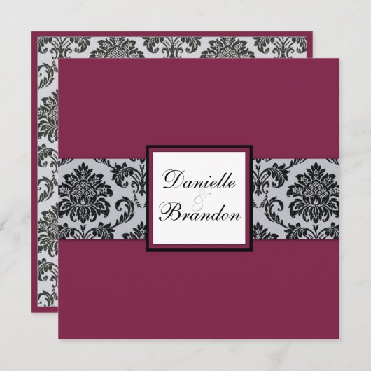 Burgundy Damask Monogram Weddenschap Kaart (Voorkant / Achterkant)