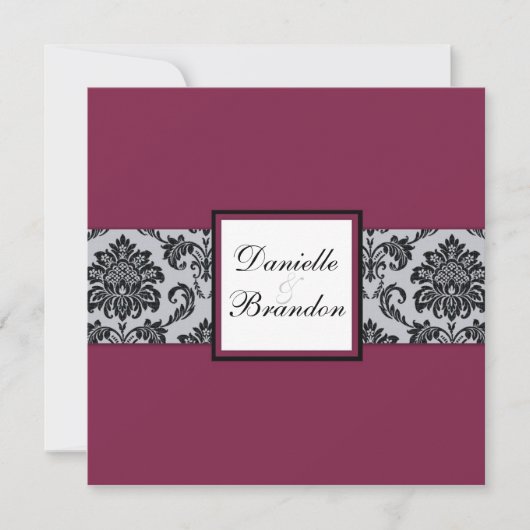 Burgundy Damask Monogram Weddenschap Kaart (Voorkant)