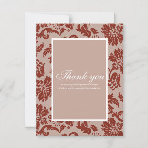 Burgundy damask patroon bedankt je kaart