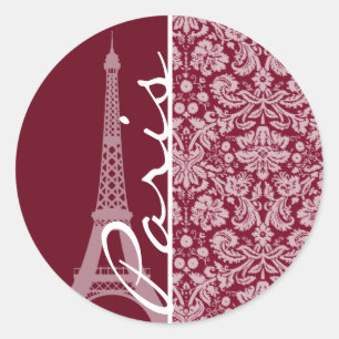 Burgundy Damask Pattern; Parijs Ronde Sticker