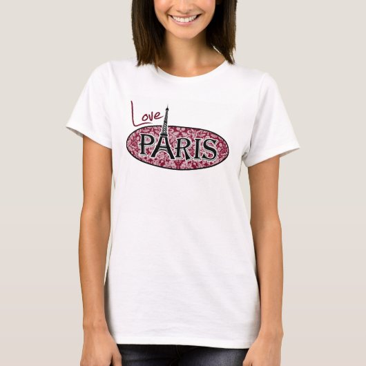 Burgundy Damask Pattern; Parijs T-shirt (Voorkant)