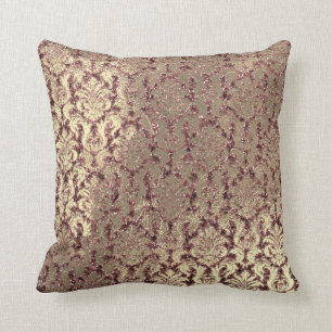 Burgundy Damask Pink Rose Blush Sequin Faux Gold Kussen