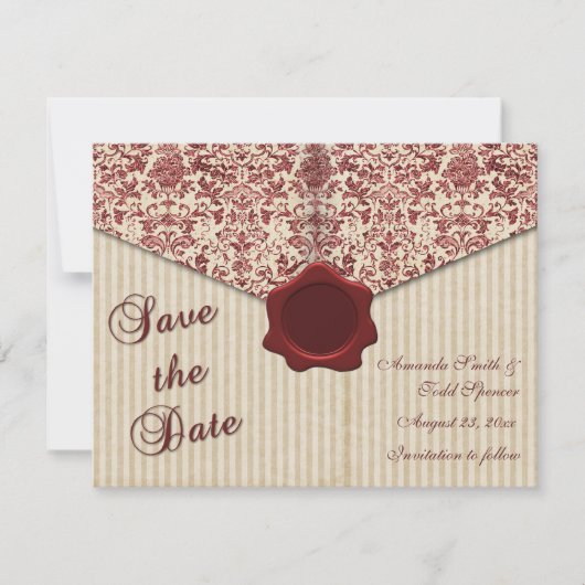 Burgundy Damask slaat de datum op Save The Date (Voorkant)