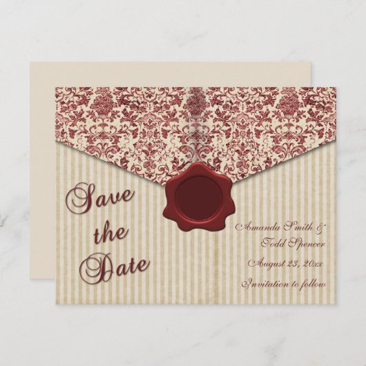 Burgundy Damask slaat de datum op Save The Date (Voorkant / Achterkant)