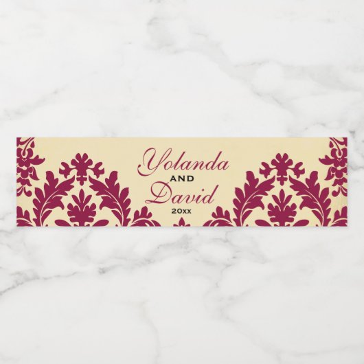  Burgundy Damask Waterfles Etiket (Enkel label)