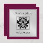 Burgundy Damask Wedding Crest Uitnodiging (Voorkant / Achterkant)