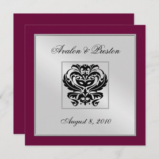 Burgundy Damask Wedding Crest Uitnodiging (Voorkant / Achterkant)