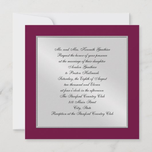 Burgundy Damask Wedding Crest Uitnodiging (Achterkant)