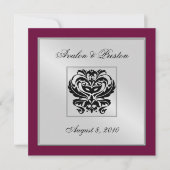 Burgundy Damask Wedding Crest Uitnodiging (Voorkant)
