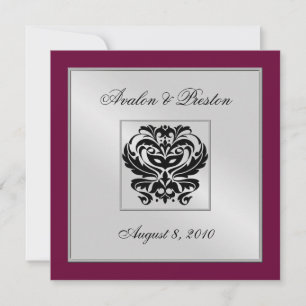Burgundy Damask Wedding Crest Uitnodiging