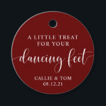 Burgundy Dancing Feet Flip Flop Wedding Favor Tag Bedankjes Labels<br><div class="desc">These favor tags are perfect for offering your guests flip flops for dancing at your wedding.</div>
