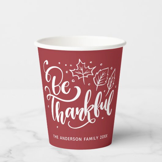 Burgundy Dankbaar Herfstblad Papieren Bekers (Voorkant)