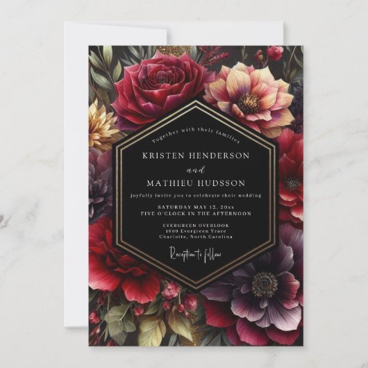 Burgundy Dark Bloom Wedding Kaart (Voorkant)