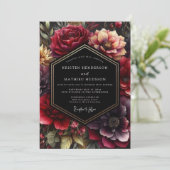 Burgundy Dark Bloom Wedding Kaart (Staand voorkant)