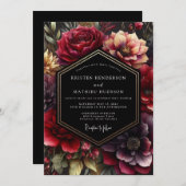 Burgundy Dark Bloom Wedding Kaart (Voorkant / Achterkant)