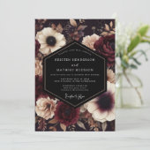 Burgundy Dark Floral Nocturne Wedding Kaart (Staand voorkant)