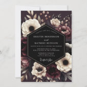 Burgundy Dark Floral Romance Wedding Kaart (Voorkant)