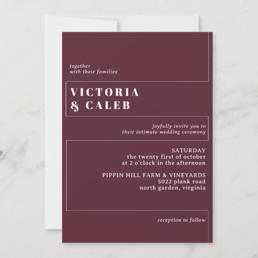 Burgundy Dark Red | Modern minimal maroon Wedding Kaart (Voorkant)