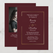  Burgundy Dark Red Plum White Gold Border Wedding Kaart (Voorkant / Achterkant)