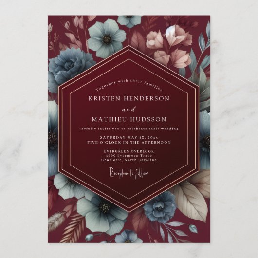 Burgundy Dark Romance Wedding Kaart (Voorkant)