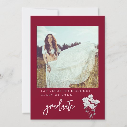 Burgundy deed het Afstuderen Fotouitnodiging Kaart (Achterkant)