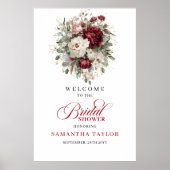 Burgundy Deep Red Floral Bridal Shower Welcome Poster (Voorkant)