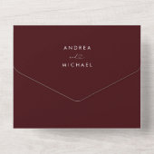 Burgundy Deep Red Heart Script Minimalist Wedding All In One Uitnodiging (Achterkant)