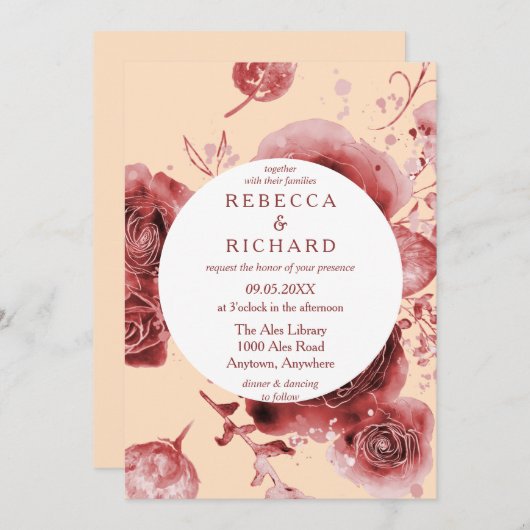 Burgundy Delight Wedding Kaart (Voorkant / Achterkant)