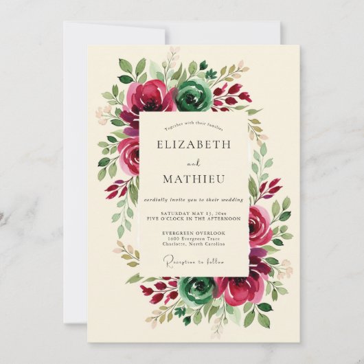 Burgundy Deluxe Winter Wedding Kaart (Voorkant)