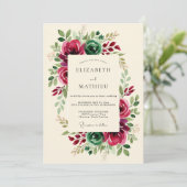 Burgundy Deluxe Winter Wedding Kaart (Staand voorkant)