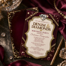 Burgundy Denim & Diamonds Verjaardagsfeest Elegant