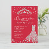 Burgundy Diamond Sparkle Tiara Gown Quinceanera Kaart (Staand voorkant)