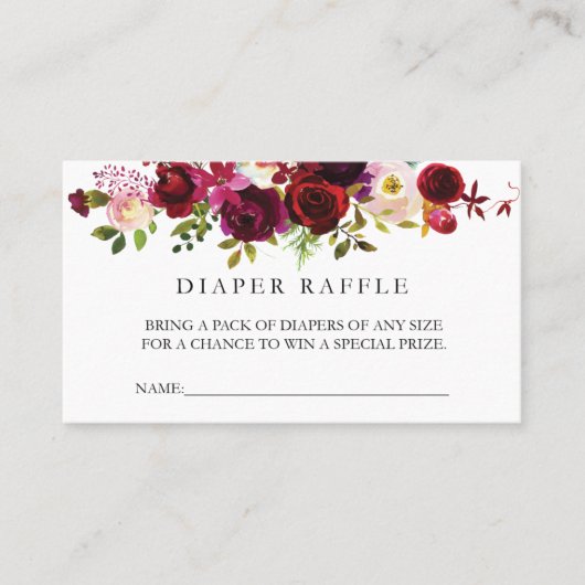 Burgundy Diaper Raffle Card Visitekaartje (Voorkant)