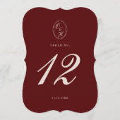 Burgundy Die-Cut Wedding Table Number Kaart (Voorkant)
