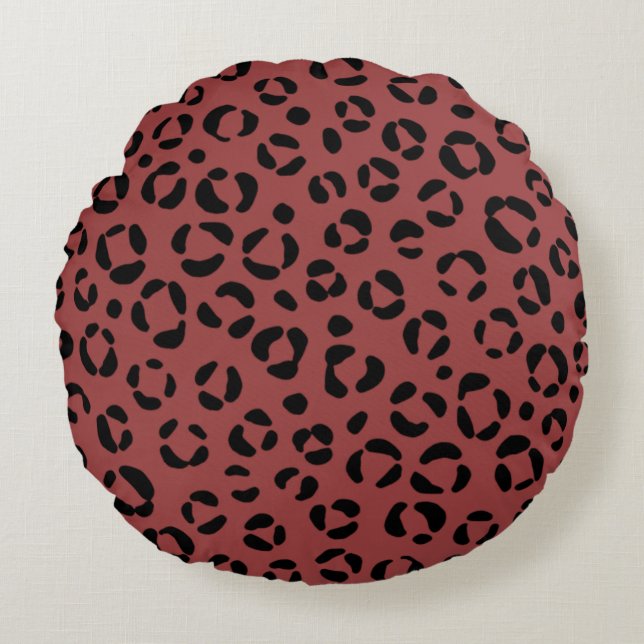 Burgundy Dierenprint Rond Kussen (Voorkant)
